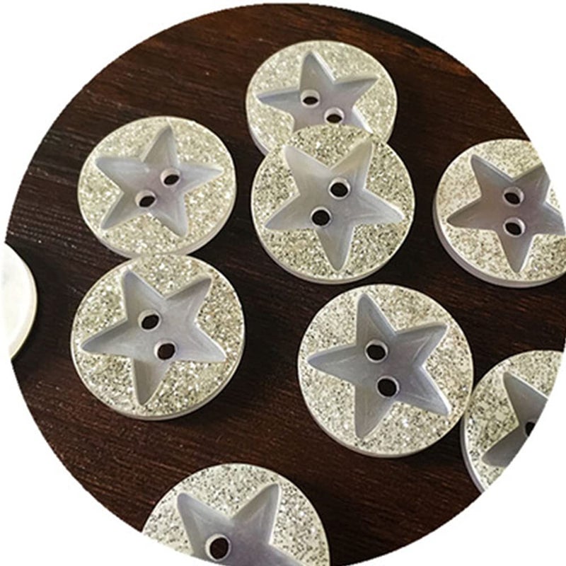 vingol 50 PCS Flower Star Pattern Glitter Buttons Resin 2 Holes Button for Sewing Scrapbooking and DIY Craft (Glitter Star 12.5mm) - Image 3